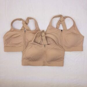 Duluth Trading Co Hellrassiere Sports Bra Womens Size 8 Tan Zip Front 3 Pack